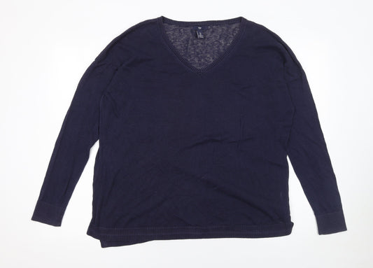Gap Women’s Blue V-Neck Cotton Knit Pullover Jumper Size L