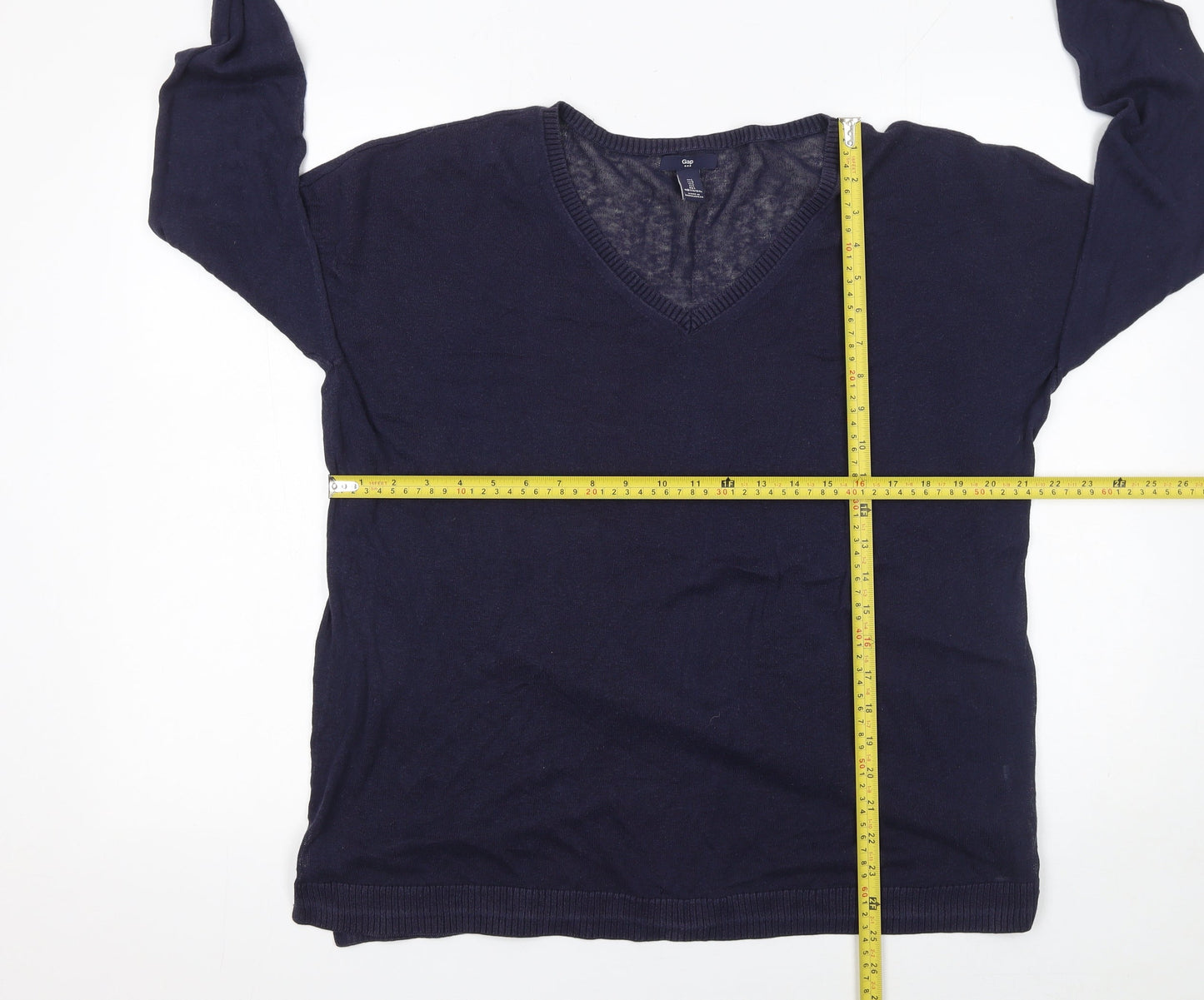 Gap Women’s Blue V-Neck Cotton Knit Pullover Jumper Size L