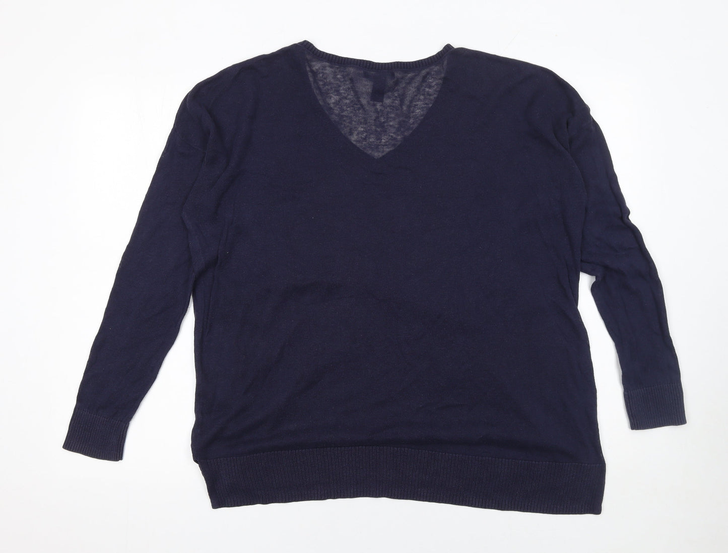 Gap Women’s Blue V-Neck Cotton Knit Pullover Jumper Size L