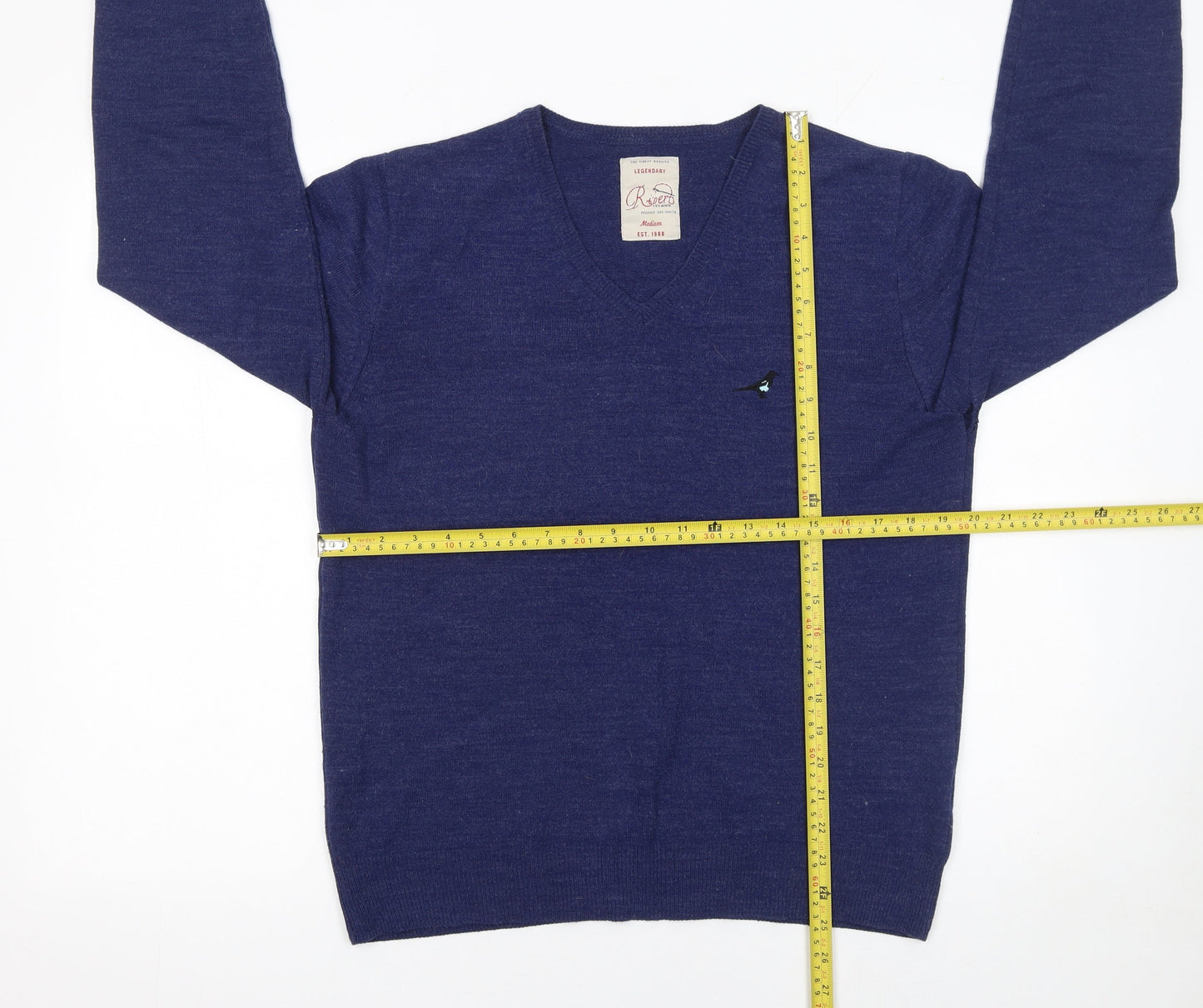 River Island Men's Blue V-Neck Acrylic Knit Jumper Size M