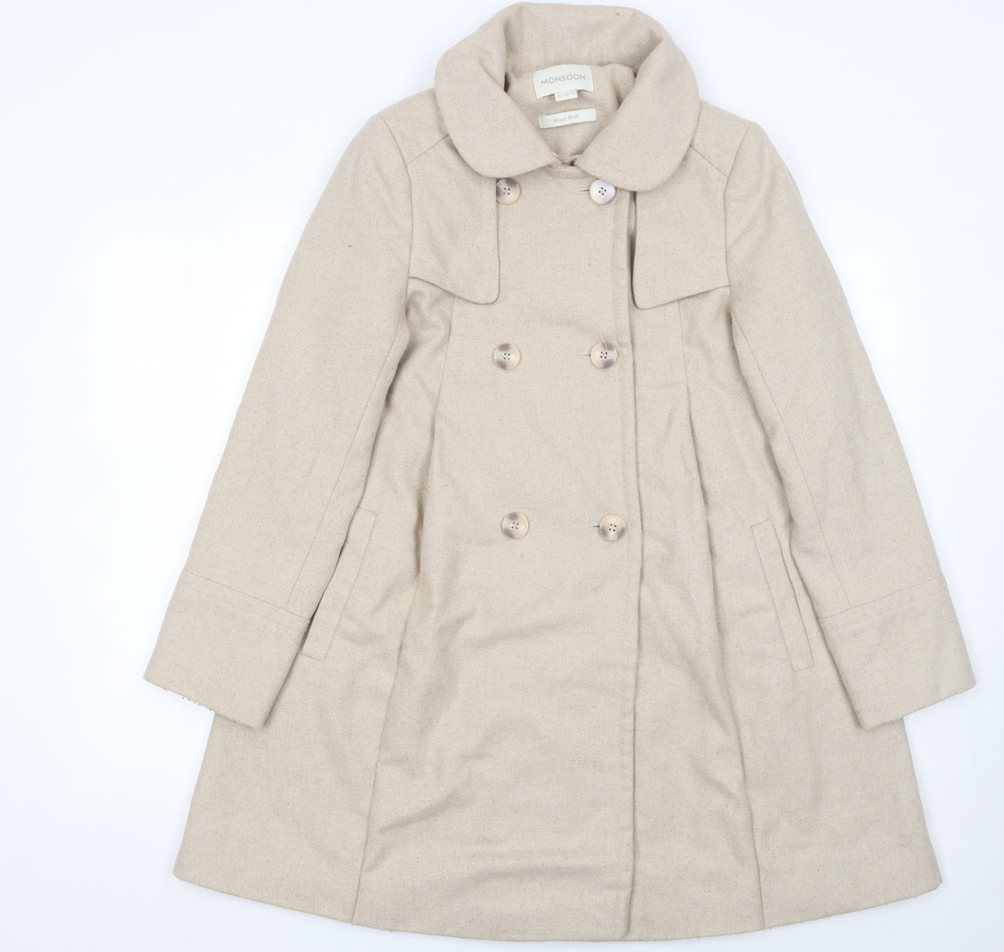Womens UK Size 10 Monsoon Beige Pea Coat