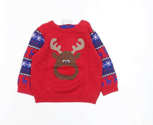 Mini Club Unisex Baby Red Christmas Reindeer Knit Jumper 9-12 Months