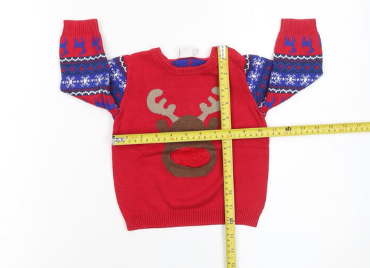 Mini Club Unisex Baby Red Christmas Reindeer Knit Jumper 9-12 Months