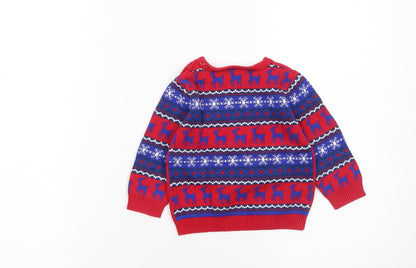 Mini Club Unisex Baby Red Christmas Reindeer Knit Jumper 9-12 Months