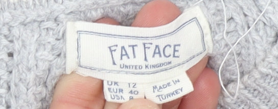 Fat Face Womens Grey Cream Pullover Jumper UK 12 Acrylic Viscose Knit