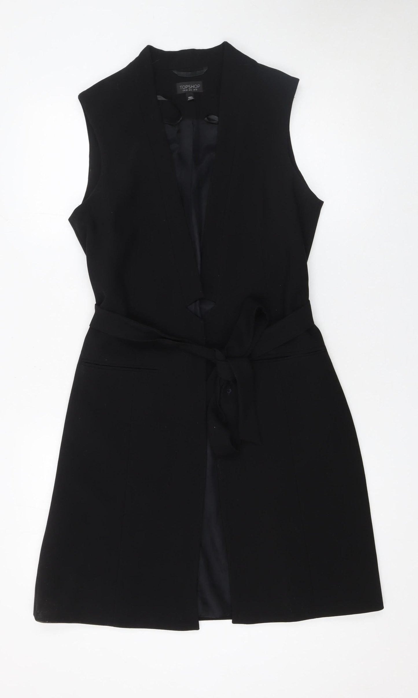 Topshop Women's Black Sleeveless Belted Suit Waistcoat UK 10 Classic Fit