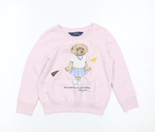 Ralph Lauren Girls Pink Sweatshirt Size 4 Years Pullover Bear Graphic