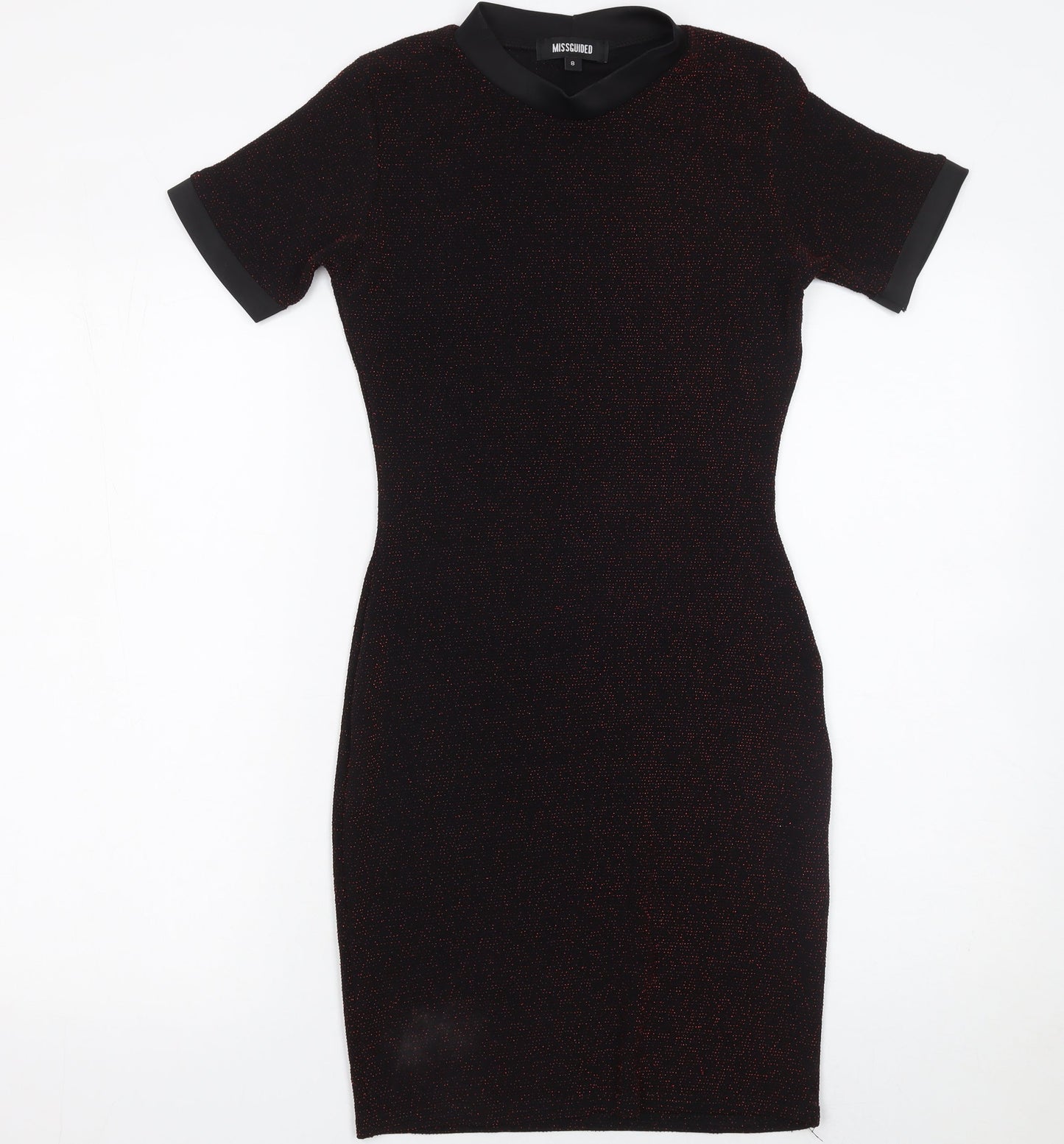 Missguided Women’s Black Metallic Bodycon Dress Size 8 Short Sleeve