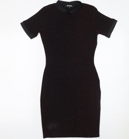 Missguided Women’s Black Metallic Bodycon Dress Size 8 Short Sleeve