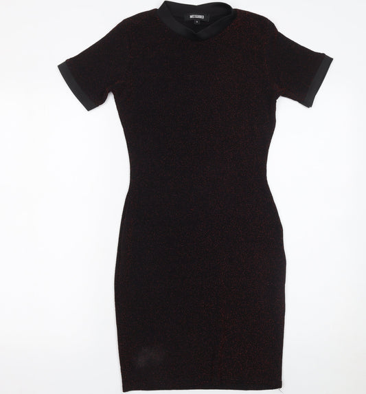 Missguided Women’s Black Metallic Bodycon Dress Size 8 Short Sleeve