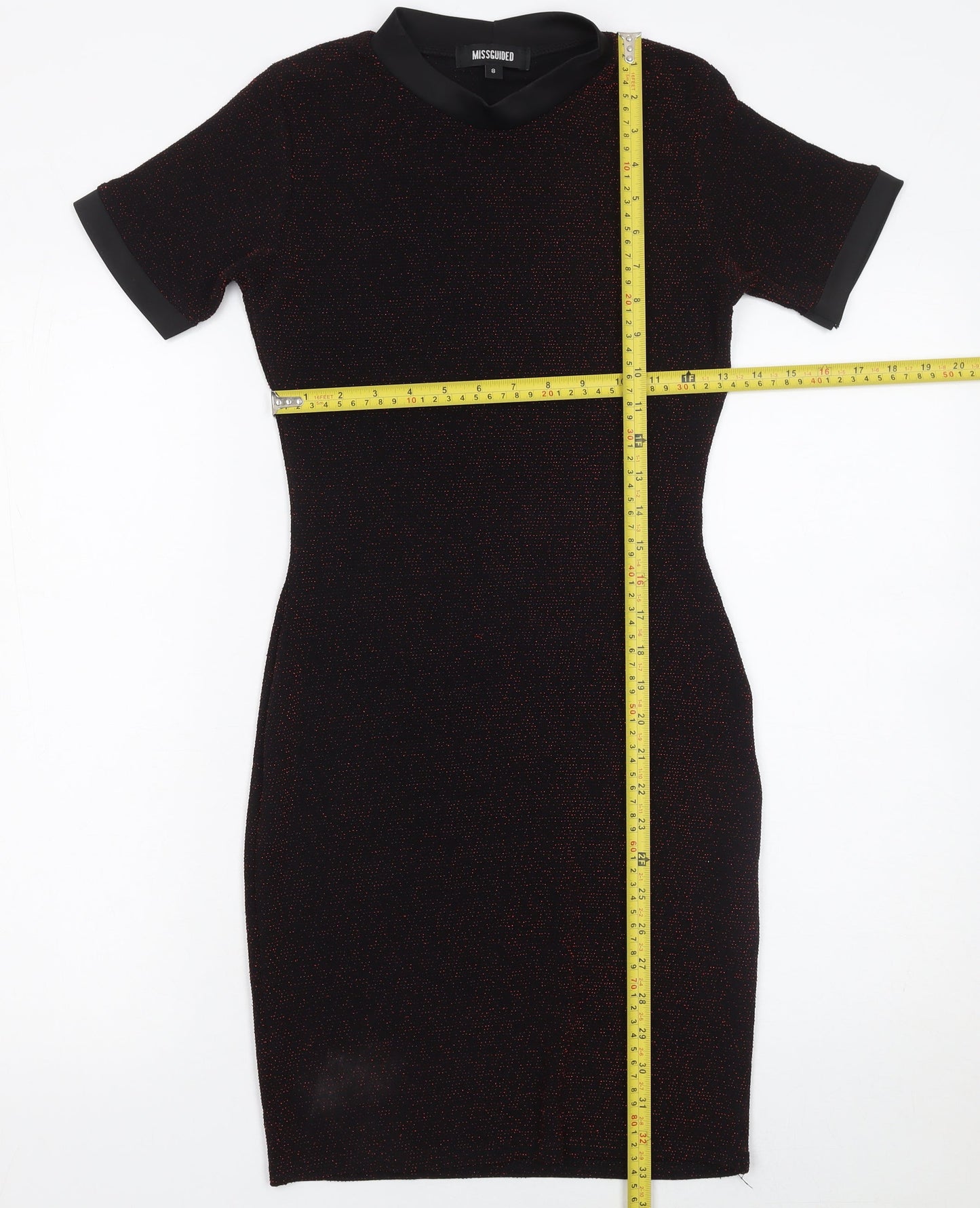 Missguided Women’s Black Metallic Bodycon Dress Size 8 Short Sleeve