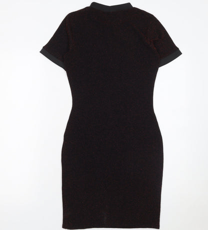 Missguided Women’s Black Metallic Bodycon Dress Size 8 Short Sleeve