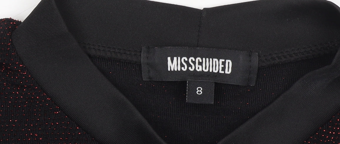 Missguided Women’s Black Metallic Bodycon Dress Size 8 Short Sleeve