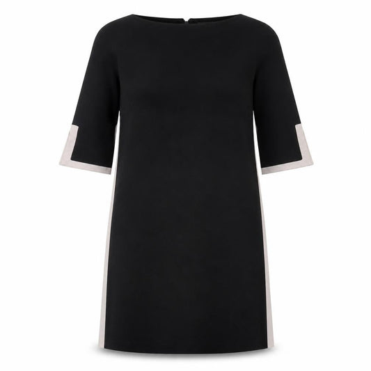 Front view of Roman Women Black, size 14, Shift Dress 3/4 Sleeve Zip Back