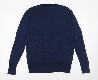 AllSaints Men’s Blue Cotton V-Neck Pullover Jumper Size L