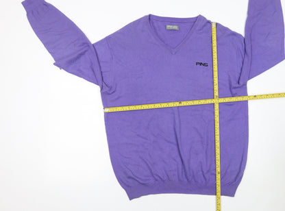 PING Men's Purple V-Neck Cotton Blend Golf Jumper L