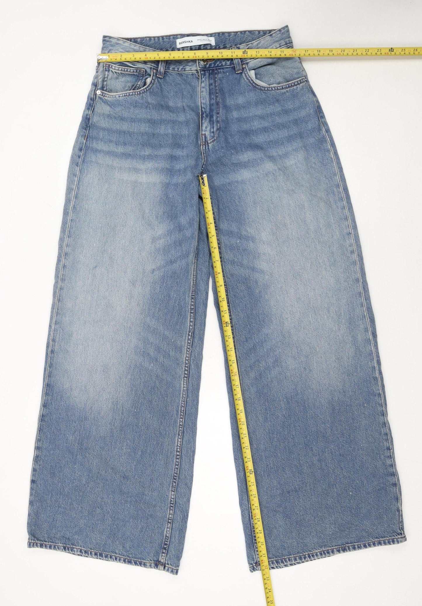 Bershka Men's Blue Wide-Leg Relaxed Fit Jeans Size L