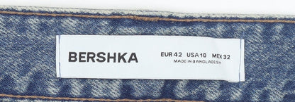 Bershka Men's Blue Wide-Leg Relaxed Fit Jeans Size L