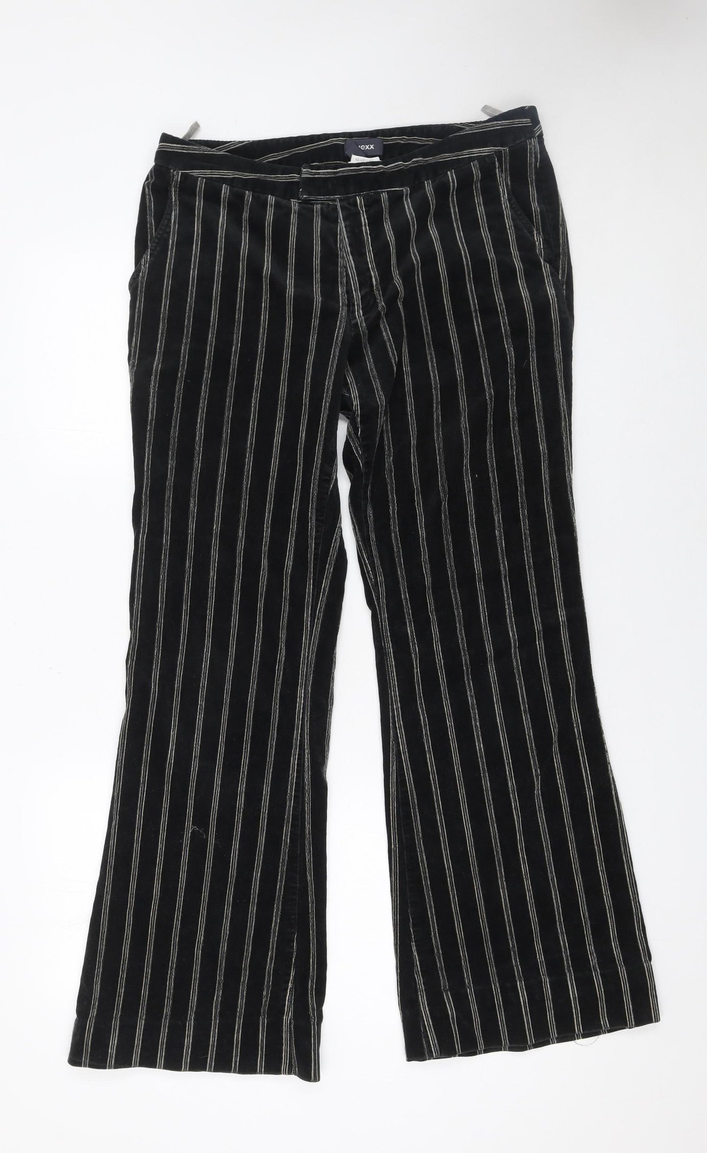 Mexx Women’s Black Striped Corduroy Trousers Size 16 Straight Leg