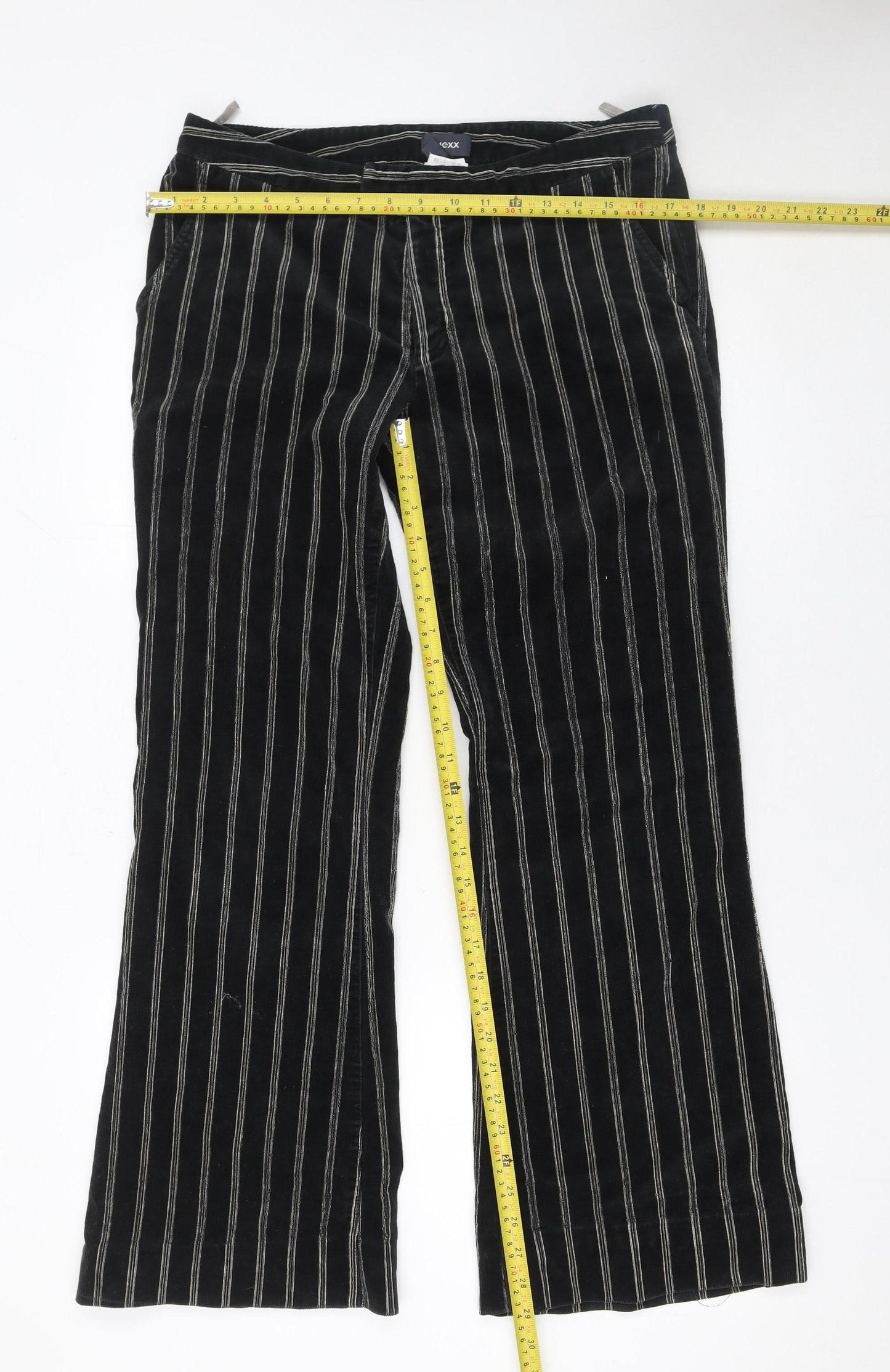 Mexx Women’s Black Striped Corduroy Trousers Size 16 Straight Leg