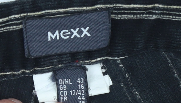 Mexx Women’s Black Striped Corduroy Trousers Size 16 Straight Leg