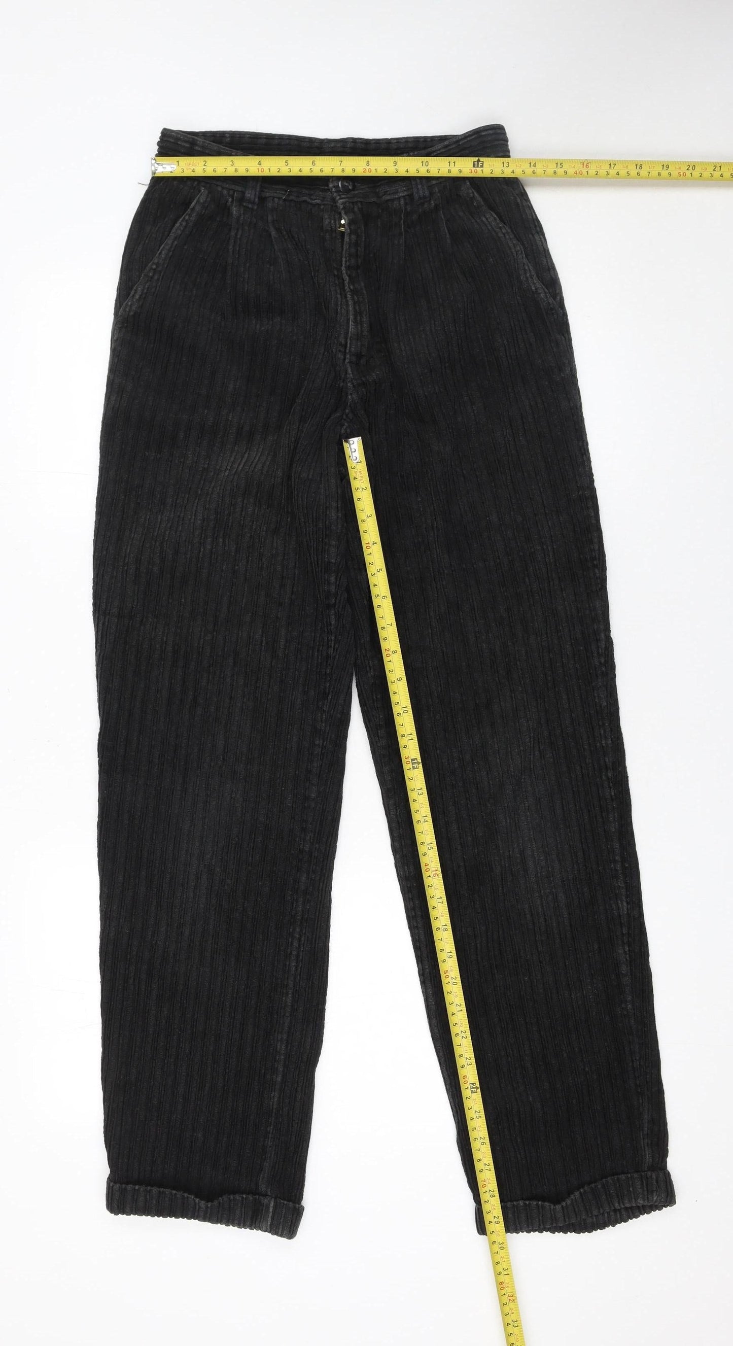 NICO Men’s Black Corduroy Trousers 28R Regular Fit Straight Leg
