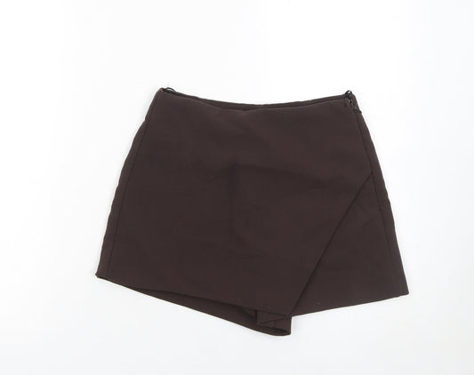 Zara Women Brown Wrap Shorts Size S High Rise Polyester Viscose