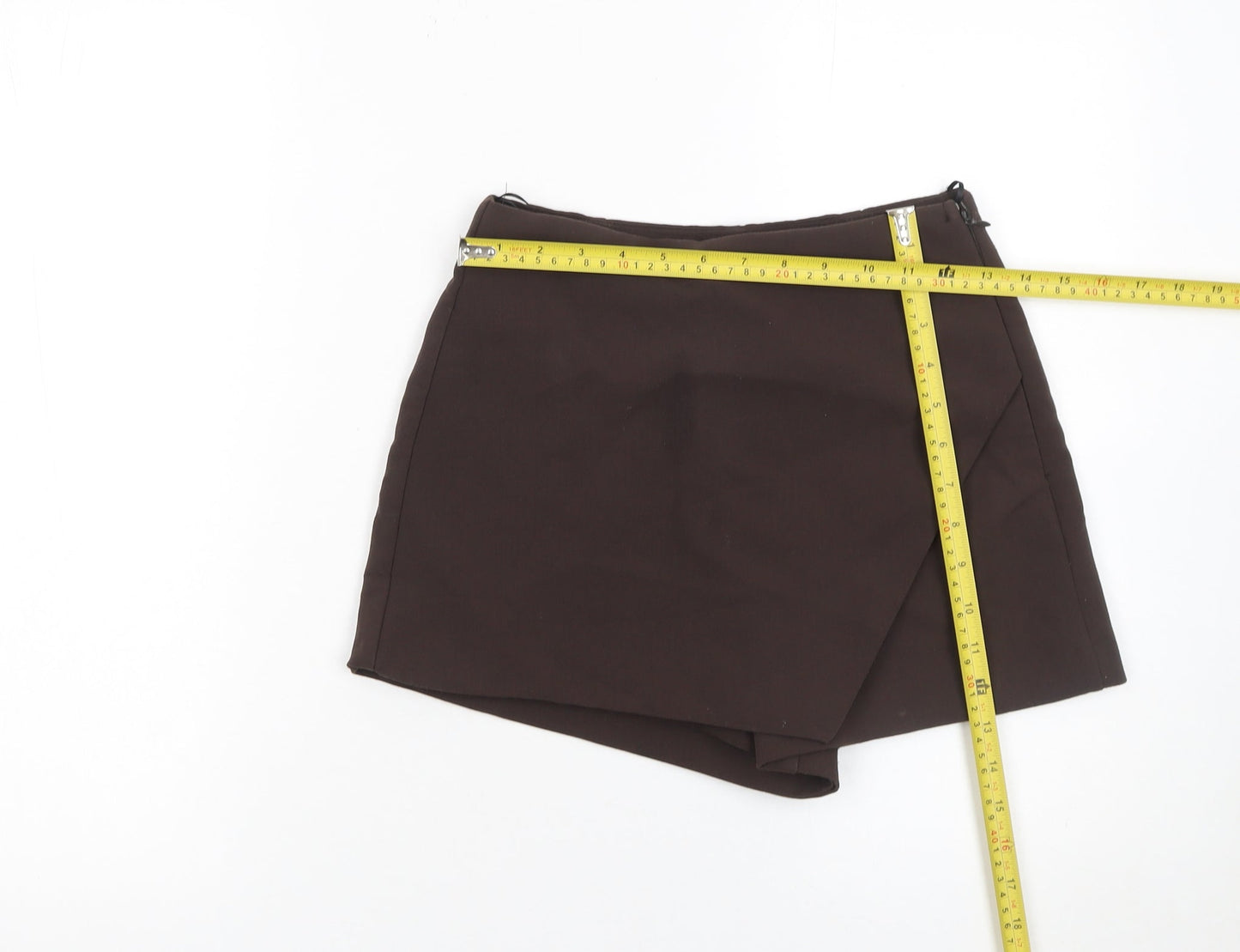 Zara Women Brown Wrap Shorts Size S High Rise Polyester Viscose