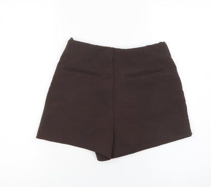Zara Women Brown Wrap Shorts Size S High Rise Polyester Viscose