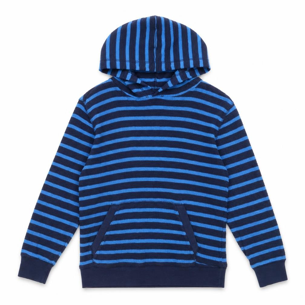 Front view of Gap Kids boys’ blue striped cotton pullover hoodie 8-9 years