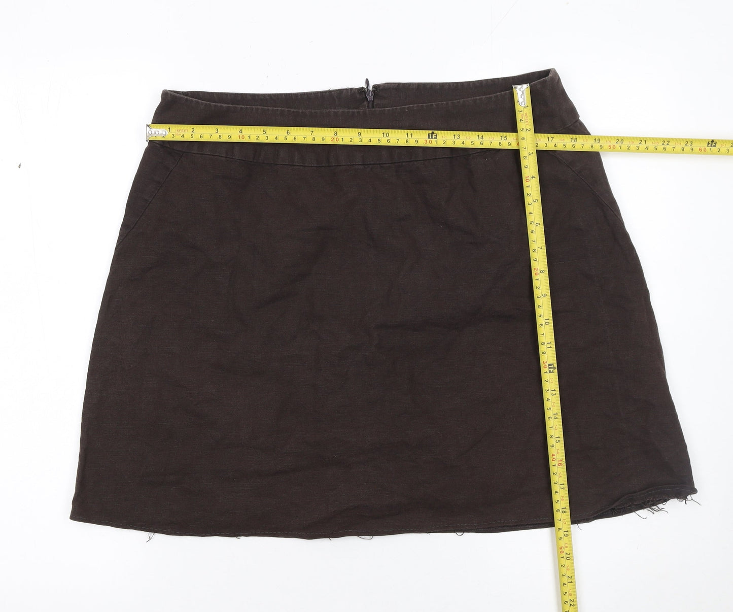 Laura Ashley Women Brown Linen Short Straight Skirt Size 16