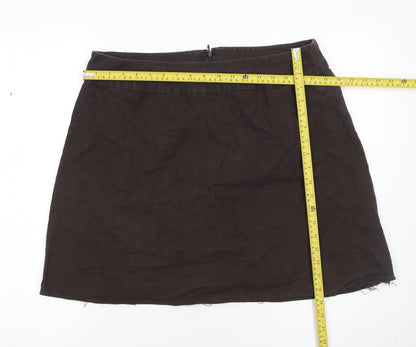 Laura Ashley Women Brown Linen Short Straight Skirt Size 16