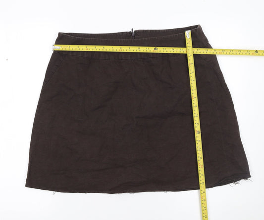 Laura Ashley Women Brown Linen Short Straight Skirt Size 16