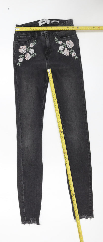 New Look Women's Black Skinny Flower Embroidered Jeans UK 4
