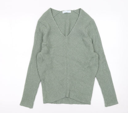 Primark Womens Green V-Neck Ribbed Knit Jumper Size 2XS