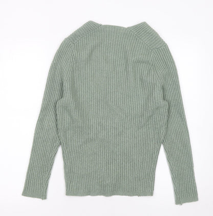 Primark Womens Green V-Neck Ribbed Knit Jumper Size 2XS
