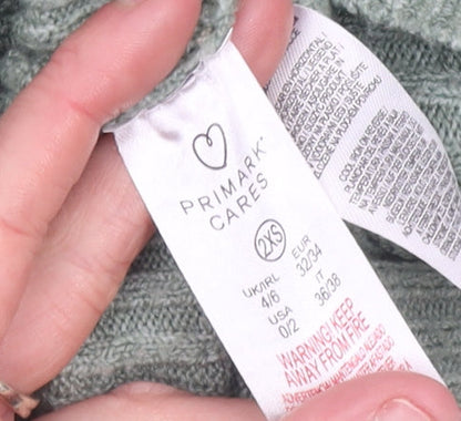 Primark Womens Green V-Neck Ribbed Knit Jumper Size 2XS