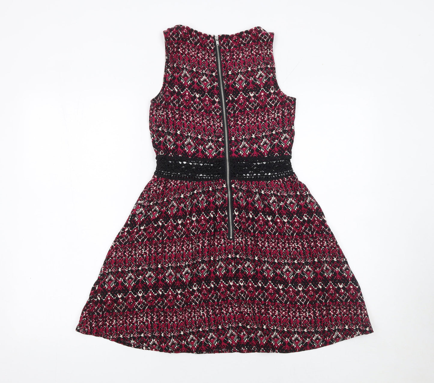 New Look Girls Red Geometric Fit & Flare Sleeveless Dress 12 Years