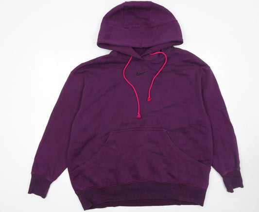 Nike Womens Purple Pullover Hoodie Size L Cotton Blend Logo Casual