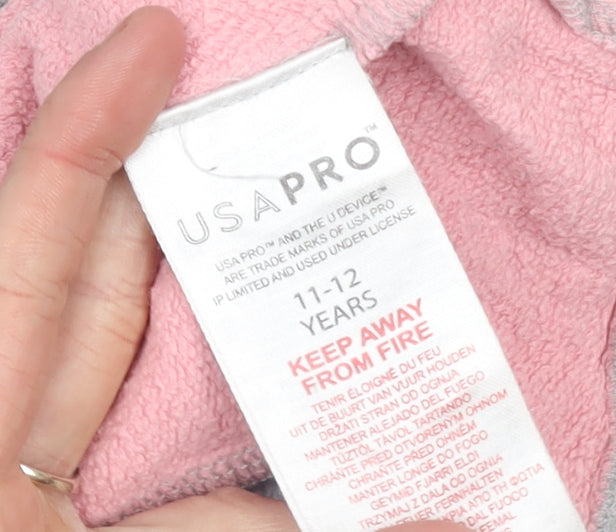 USA Pro Girls Grey & Pink Pullover Hoodie 11-12 Years Cotton Blend