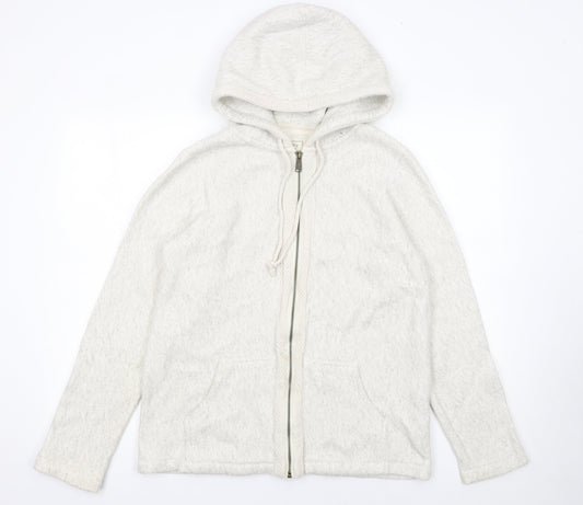 Fat Face Women Ivory Cotton Full Zip Hooded Jumper Size 10