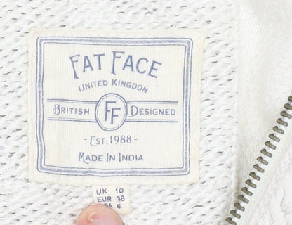 Fat Face Women Ivory Cotton Full Zip Hooded Jumper Size 10