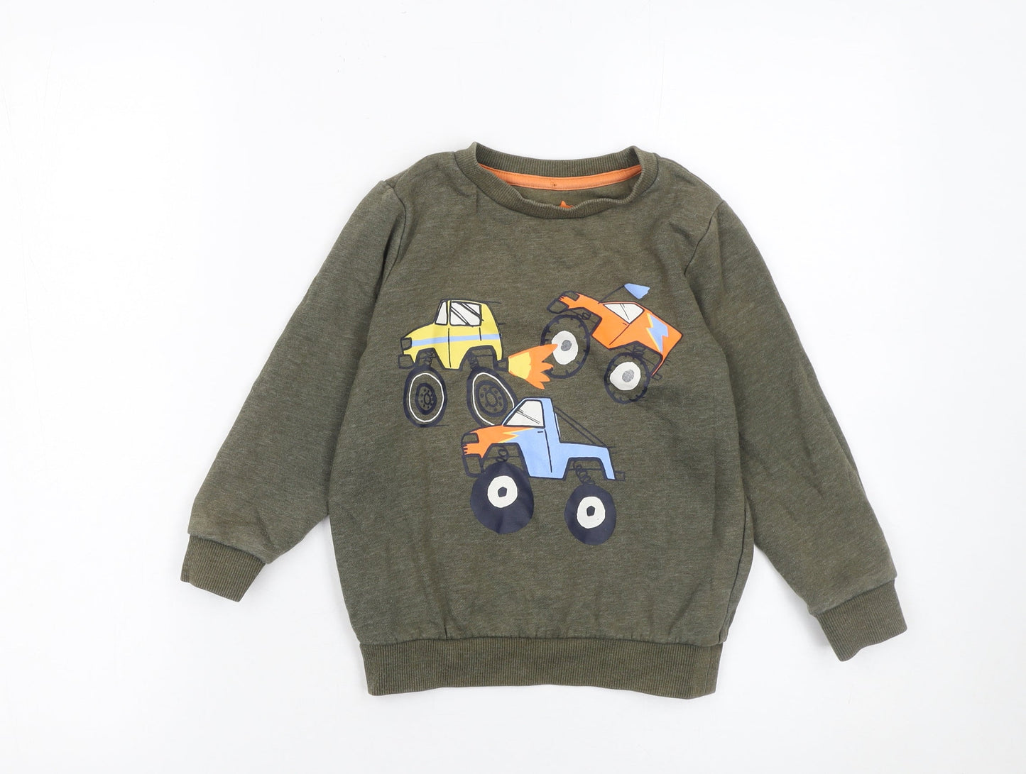 F&F Boys Green Pullover Sweatshirt 5-6 Years Monster Truck Graphic