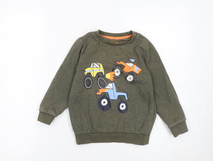 F&F Boys Green Pullover Sweatshirt 5-6 Years Monster Truck Graphic