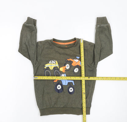 F&F Boys Green Pullover Sweatshirt 5-6 Years Monster Truck Graphic