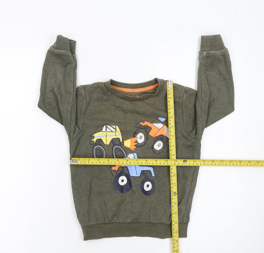 F&F Boys Green Pullover Sweatshirt 5-6 Years Monster Truck Graphic