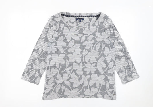 Maine New England Women's Grey Floral 3/4 Sleeve Cotton T-Shirt Size 12