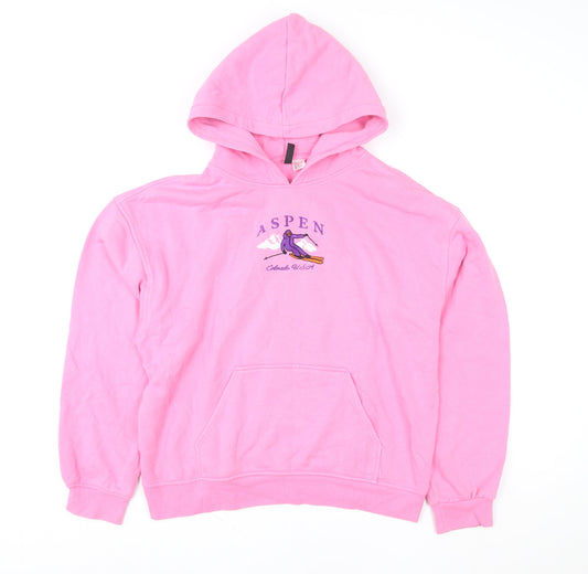 H&M Divided Women Pink Aspen Pullover Hoodie Size 12 Cotton Blend