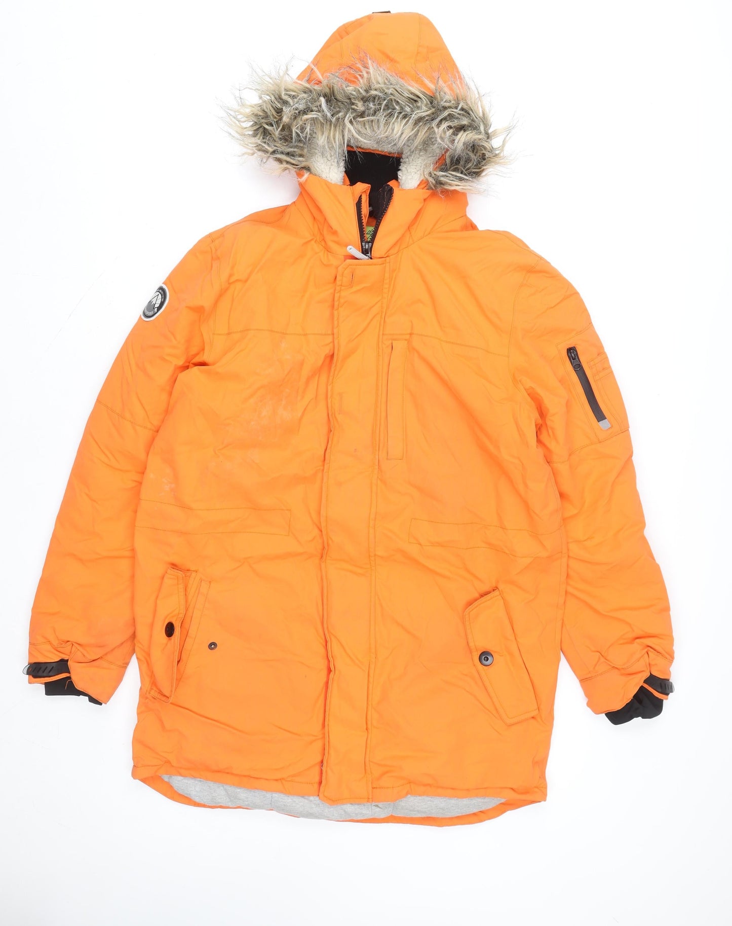 Next Boys Orange Hooded Parka Coat 16 Years Faux Fur Trim Winter Jacket