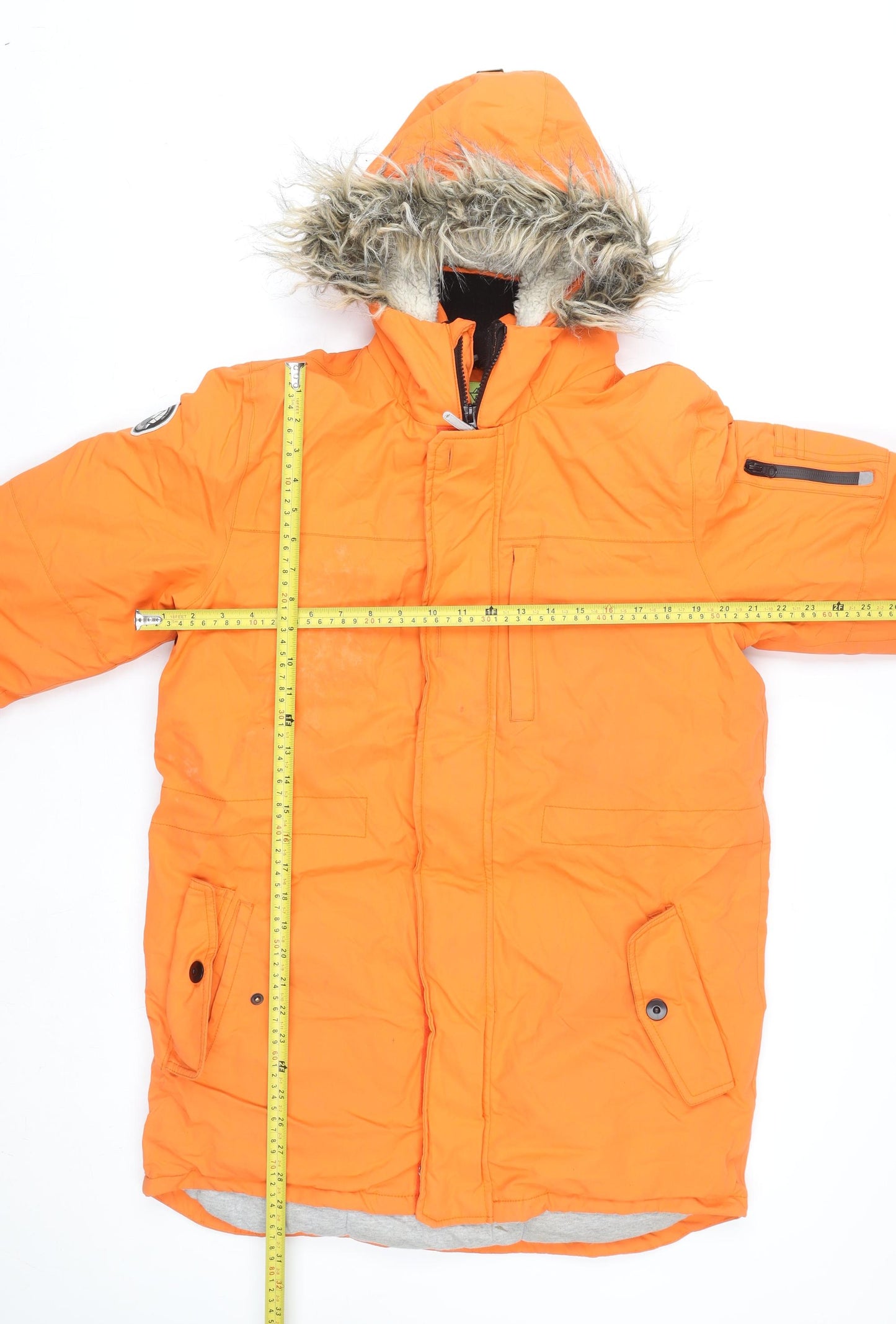 Next Boys Orange Hooded Parka Coat 16 Years Faux Fur Trim Winter Jacket